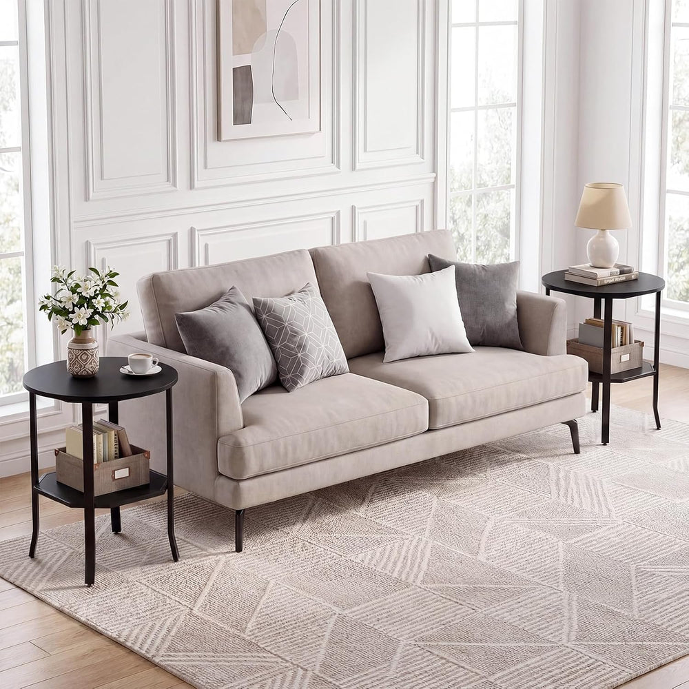 GOFLAME 2-Tier Round End Table, 20” Couch Sofa Side Table with Octagonal Stor...