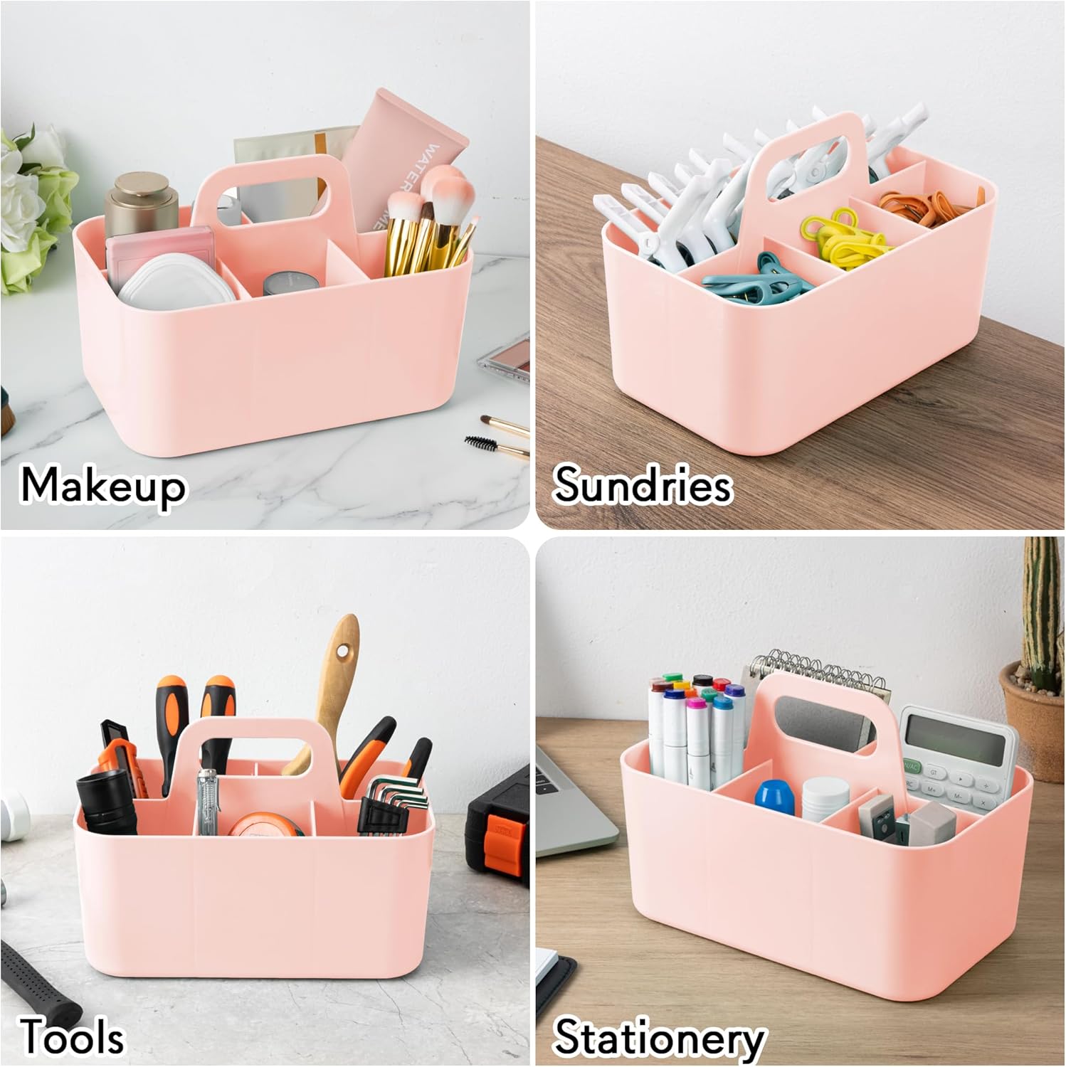 Tiawudi 2 Pack Caddy Organizer with Handle, Portable Plastic Caddy, Storage Organization for Cleaning, Bath, Makeup, Art, Craft, Stationery, Classroom and Office, Tote Organizer