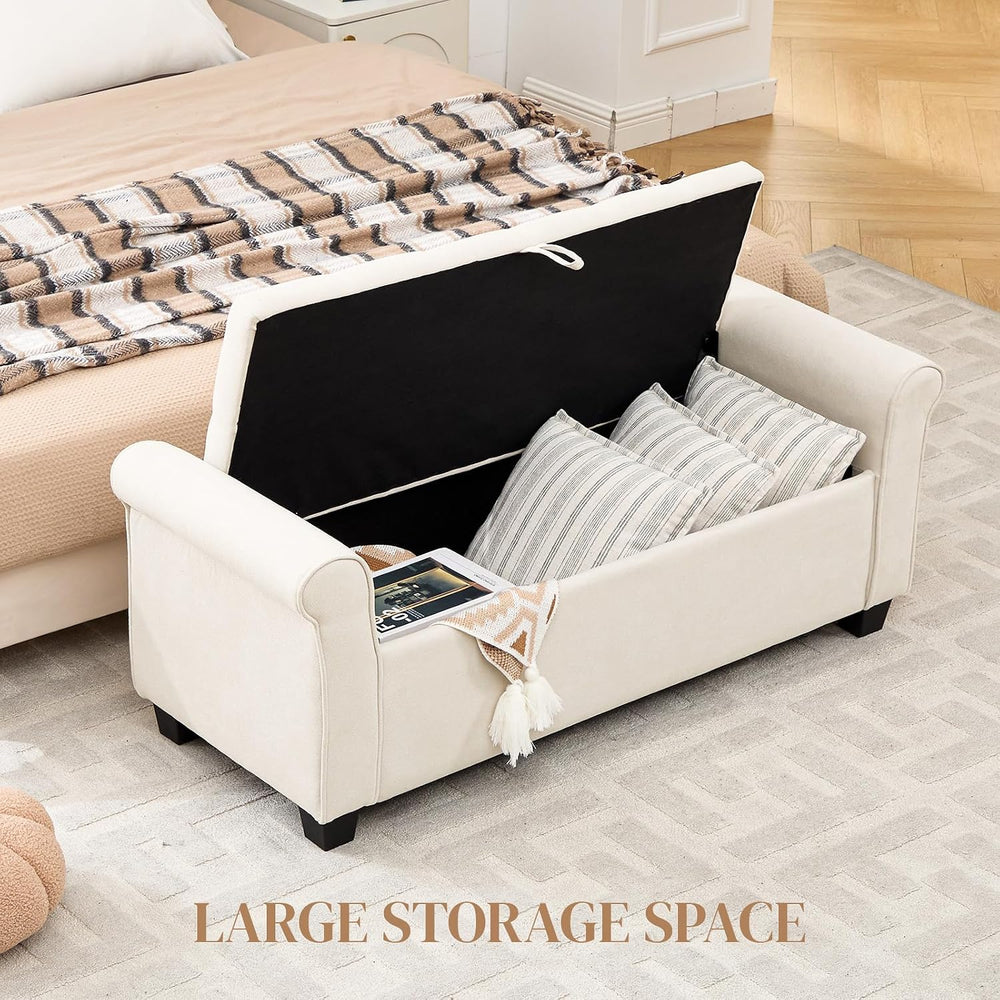 49" End of Bed Storage Bench for Bedroom, Upholstered Storage Ottoman | ...