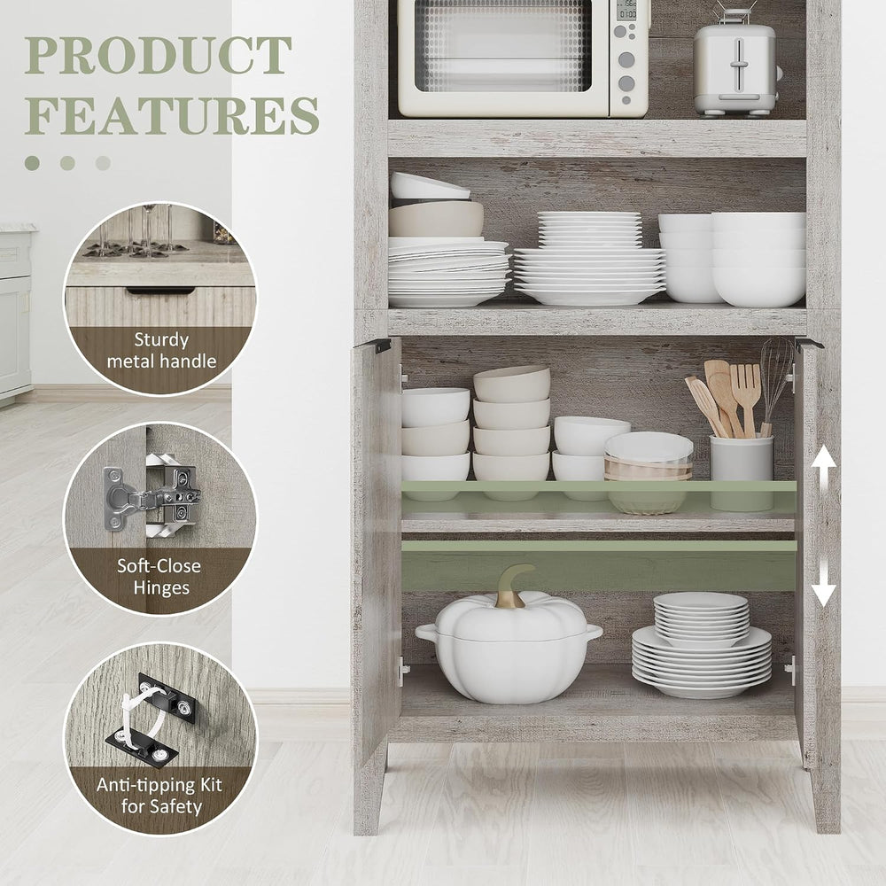 blini 70" Tall Arched Cabinet, Wooden Kitchen Pantry Arched Cabinet with...