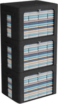 CYhom 3Pack Foldable Storage Bins - Frame Storage Box Linen Fabric Stackable Clothes Container Organizer with Clear Window & Carry Handles Large Capacity (Extra Large-100L, Black)