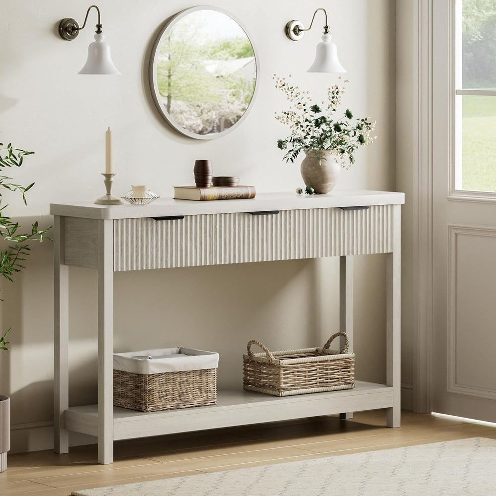 Lulive Fluted Console Table, 51 Inch Entryway Table with 3 Drawers | Scandi f...