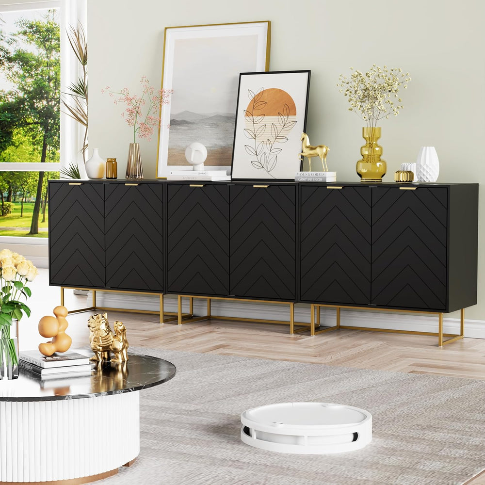 Scurrty Large Sideboard, Black Storage Buffet with 6 Doors, Adjustable Shelf ...