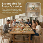 9-Piece Farmhouse Dining Table Set for 8, 59"-94" Extendable Kitchen Table & Upholstered Chairs, Solid Wooden Table with Woven Ratten Chair Living Room Restaurant - Natural/Natural