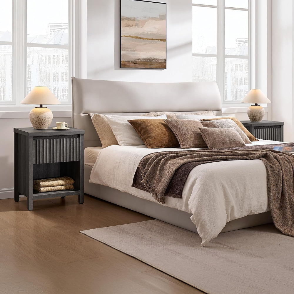 SICOTAS Fluted Night Stand Set of 2, Modern Nightstands with Drawer | Farmhou...