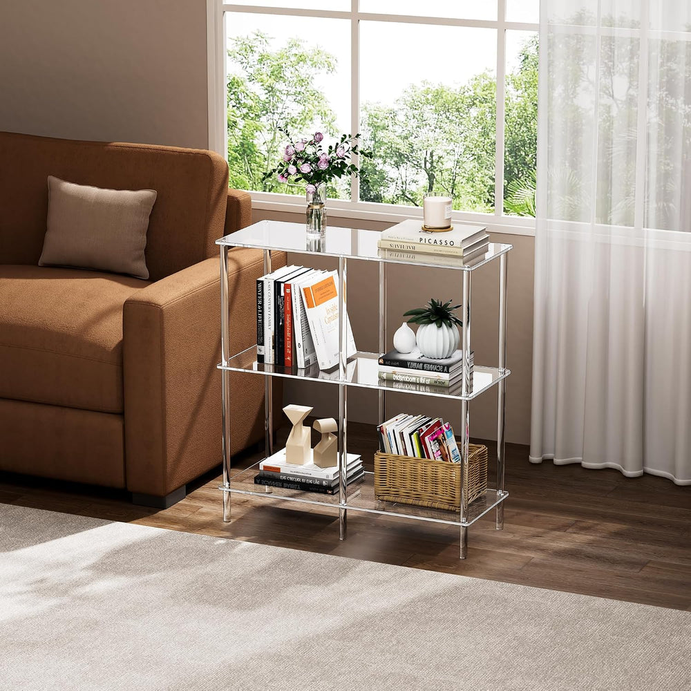 Acrylic Side Table Clear 3-Tier End Table for Living Room, Office, Hallway, B...