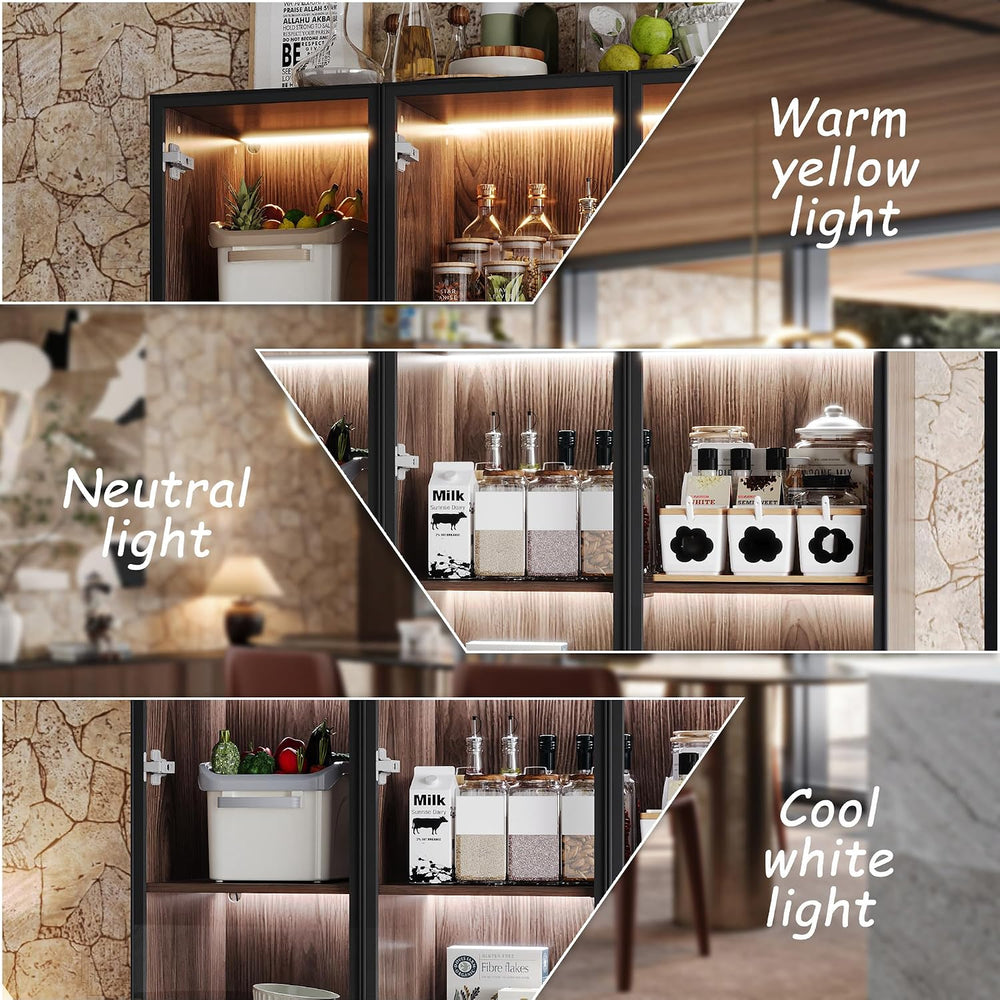 78.7" H Tall Kitchen Pantry with 3 Color LED Light, Modern Cupboard with...