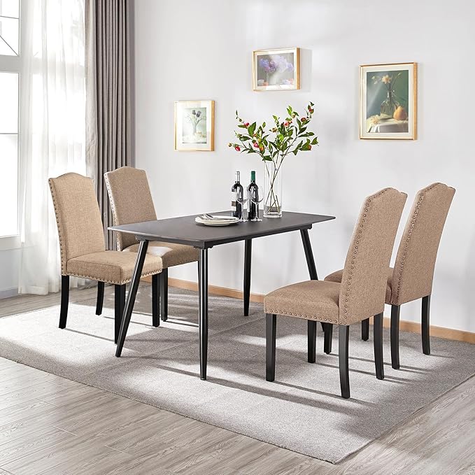 Yaheetech Upholstered Dining Chairs Set of 4, Modern Kitchen Chairs with Nail...