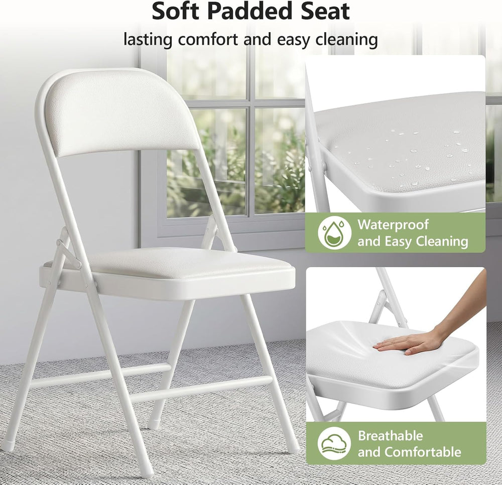 Folding Table and Chairs, 6ft Folding Table with Adjustable Height& PU Le...