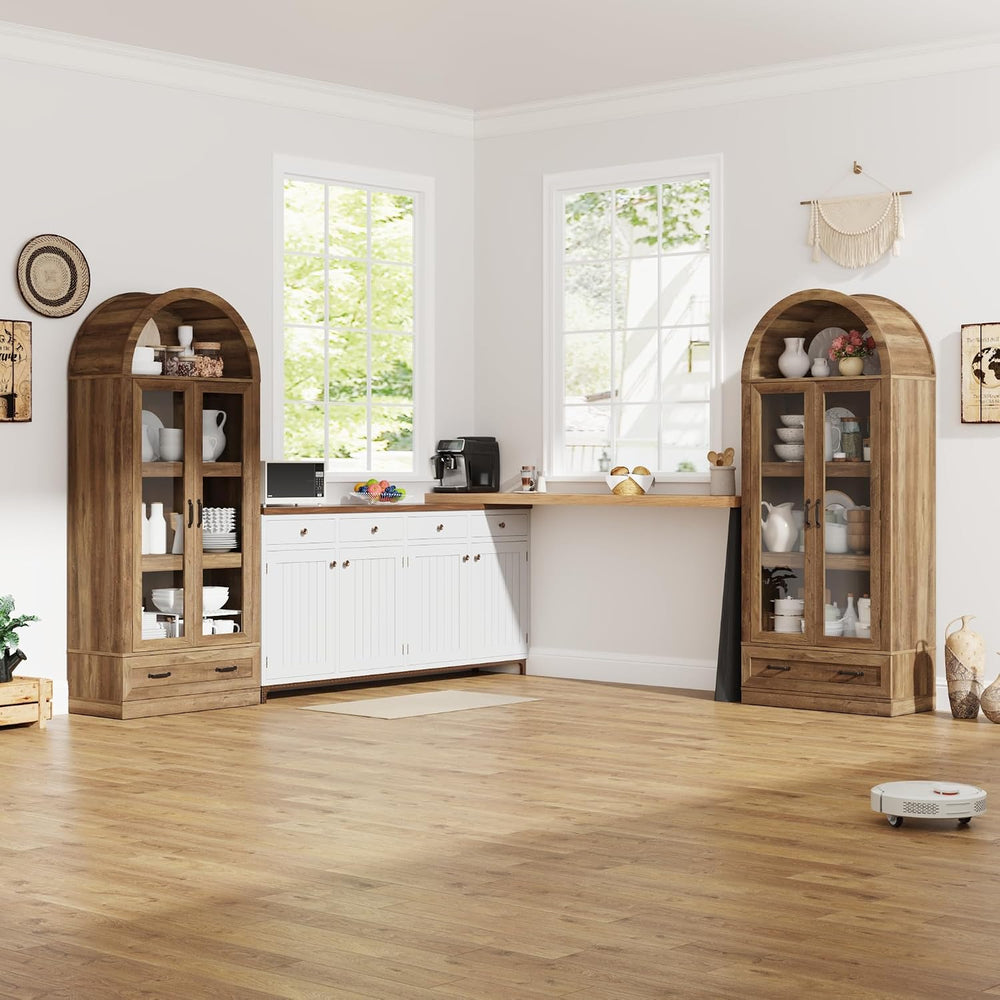 75" Tall Arched Kitchen Pantry Cabinet w Load-Bearing Steel Pipe,Modern ...