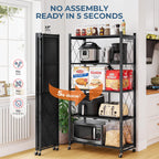 Upgraded 18% Thickened Portable 5-Tier Foldable Storage Shelves with Wheels Heavy Duty Storage Shelf Collapsible Shelves Unit Display for Garage Storage Kitchen Pantry & Closet Organizer, Matte Black