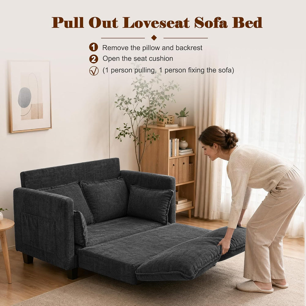49" Loveseat Sofa Bed, 2 in 1 Convertible Small Sofa Pull Out Couch Bed ...