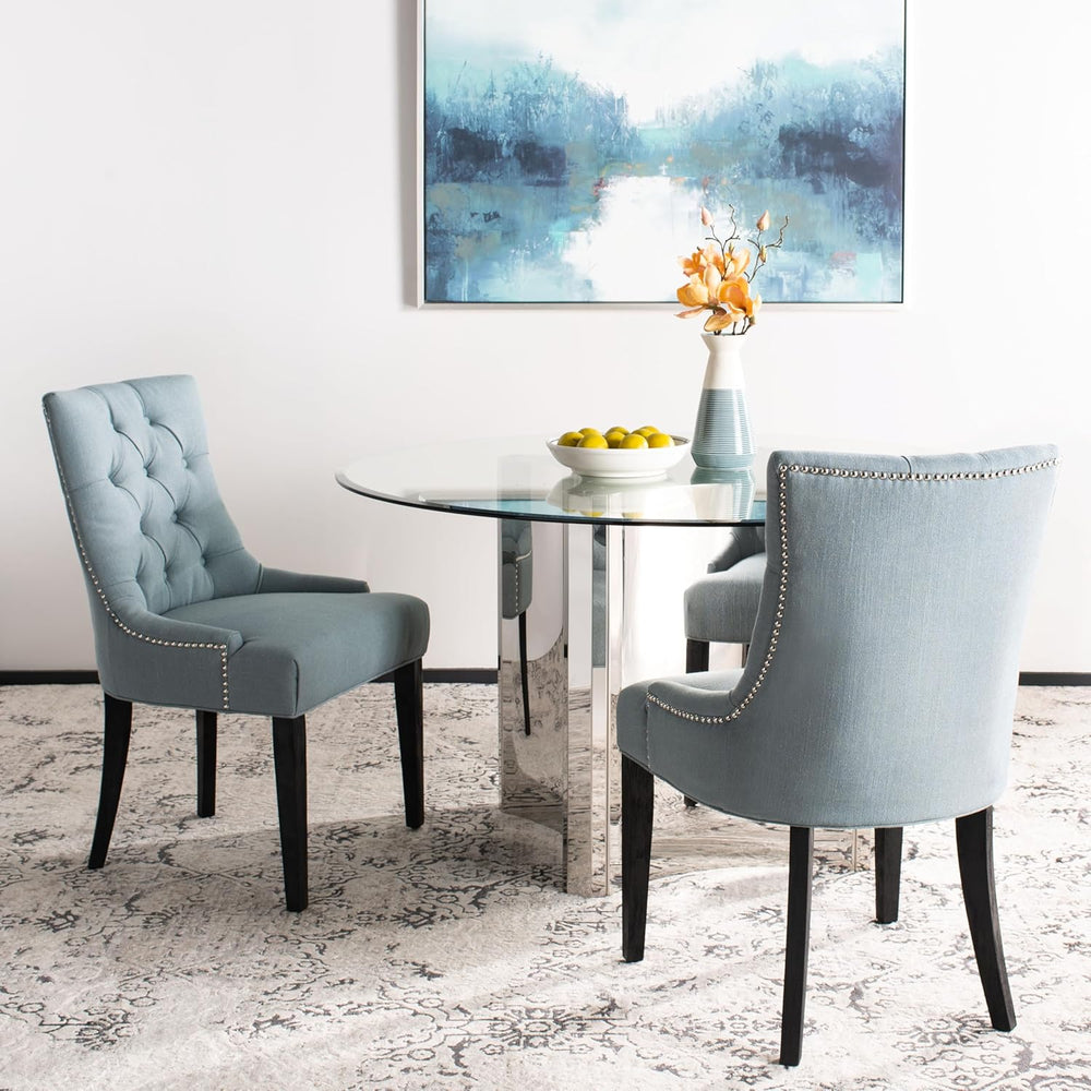 SAFAVIEH Home Collection - Abby Sky Blue Upholstered Dining Chair, Button Tuf...