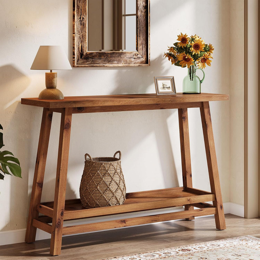 41.3" Farmhouse Console Table, Solid Wood Entryway Table with Storage Sh...