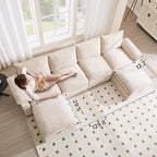 130" U Shaped Modular Sectional Sofa, Couch with Ottoman Storage, Chenille Cloud Couch with Plush Deep Seating for Living Room, Bedroom (Beige, 7 Seat)