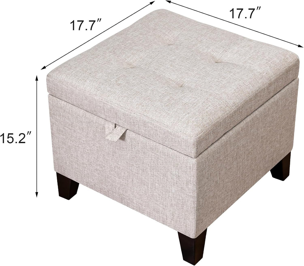 Adeco 18 Inch High Cube Ottoman Storage, Linen Chair Foot Stools, Upholstered...