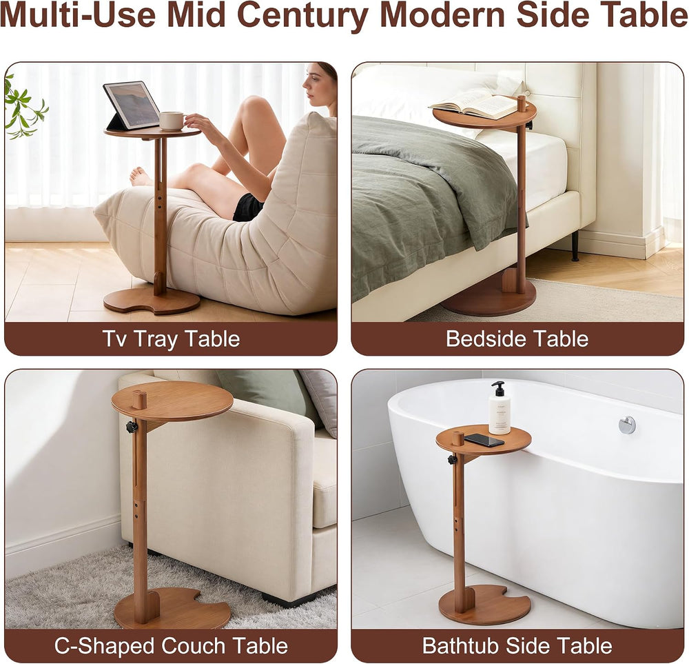 18–26" Height Adjustable Bamboo C-Shaped Side End Table for Sofa | Slide...