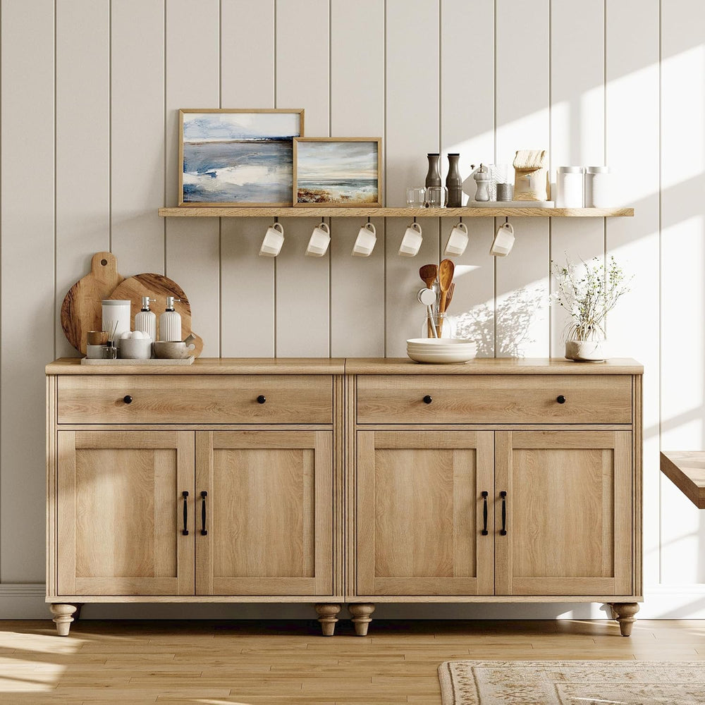 WAMAPT Buffet Cabinet with 4 Doors and 2 Drawers, Large Coffee Bar Table Wood...