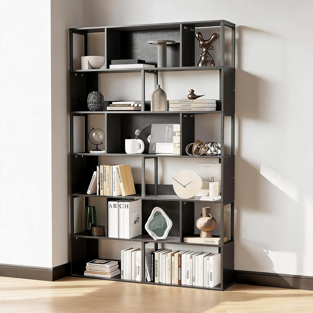 Garvee 6-Tier Bookshelf, Tall Geometric Bookcase, Modern Room Divider & D...