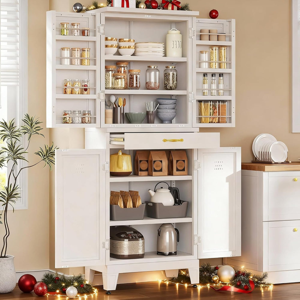 YITAHOME 71" Metal Kitchen Pantry Storage Cabinet with 4 Doors, 4 Adjust...