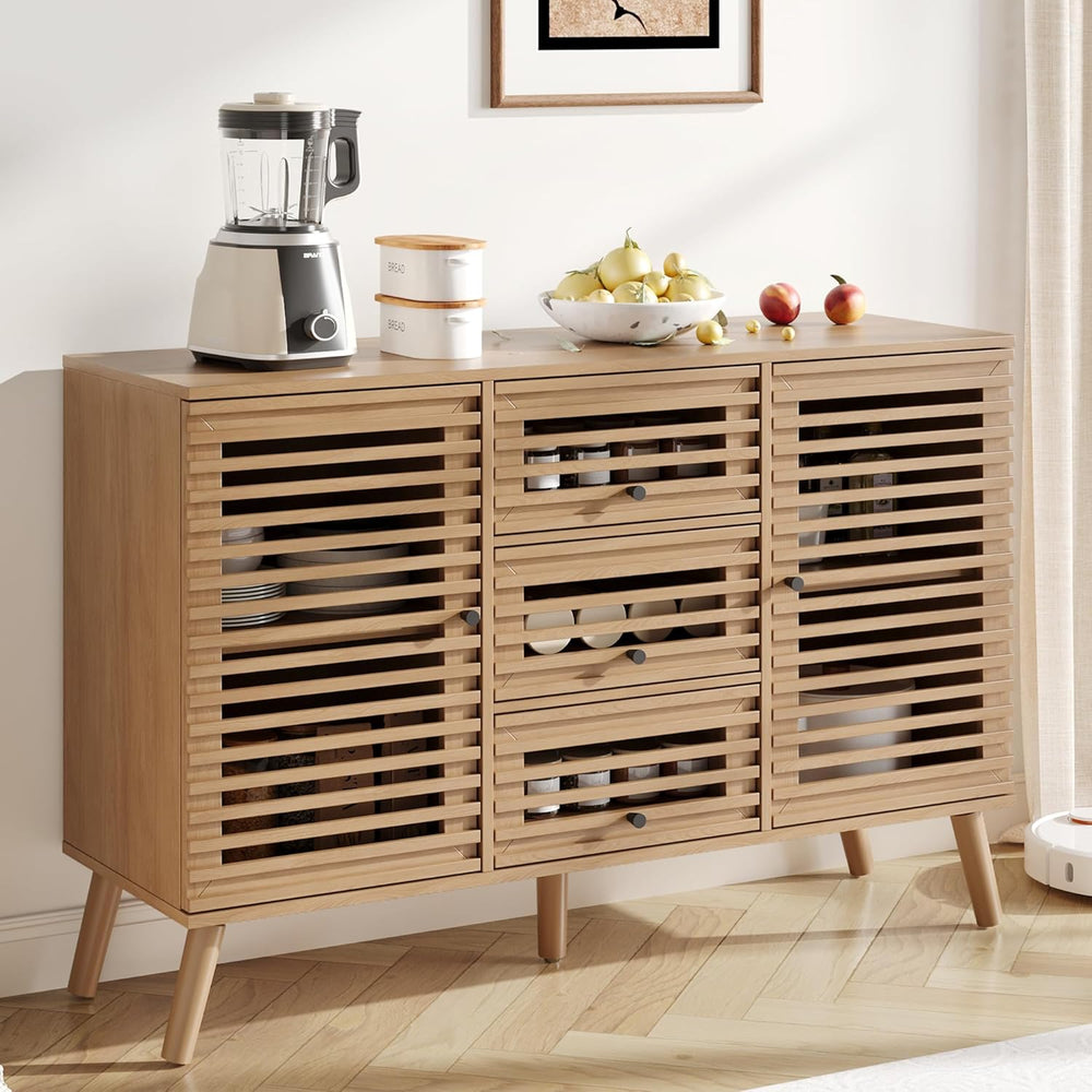 Furnify Buffet Cabinet with Slatted Doors, 47" W Sideboard Buffet with D...