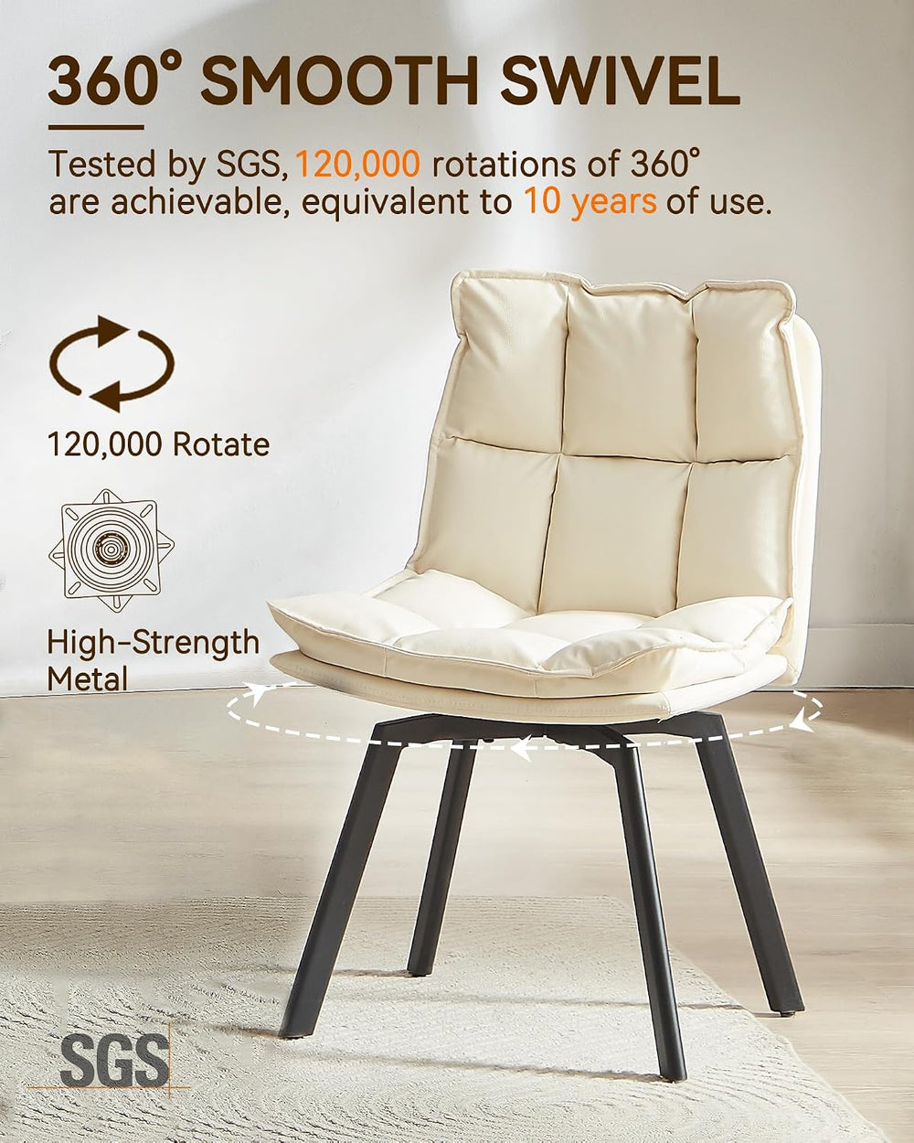 BedsPick 360° Swivel Dining Chair Set of 2 - Faux Leather Upholstered Kitchen...