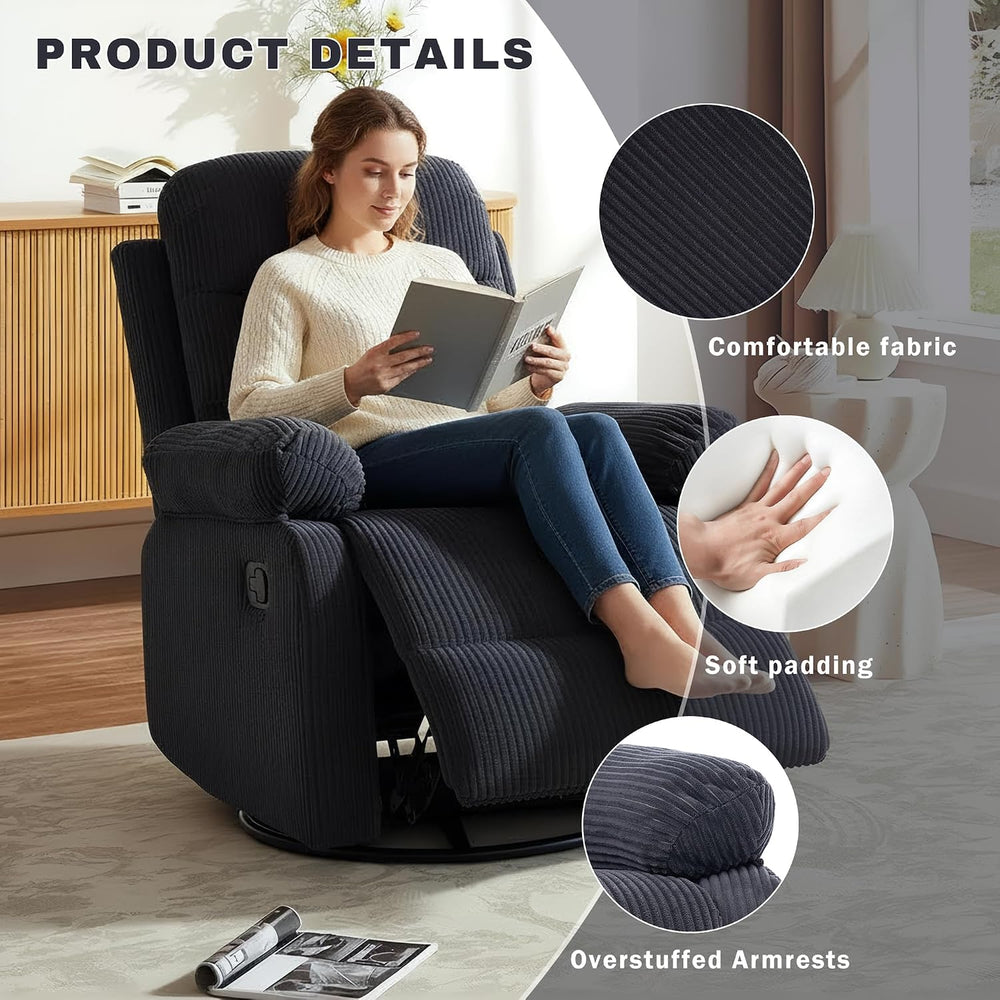 Rocking Recliner Chair,Modern Swivel Glider Recliner Chair,Corduroy Fabric Up...