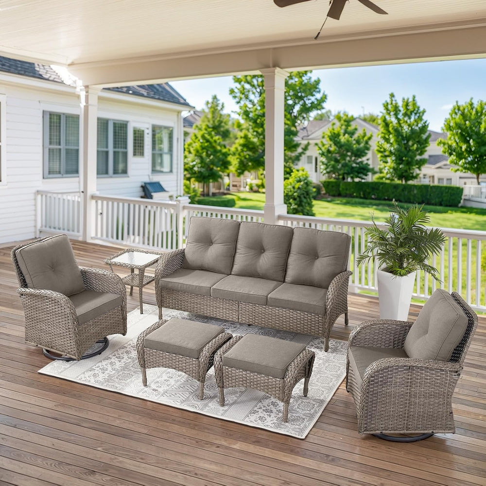 Outdoor Ottomans for Patio Foot Rest - 25 Inch PE Wicker Foot Stool Set of 2 ...