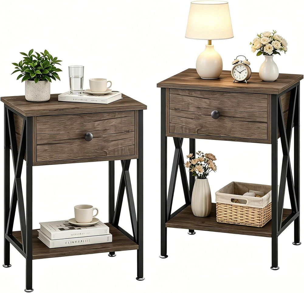 VECELO Nightstands Set of 2, Modern Bedside End Tables, Night Stands with Dra...
