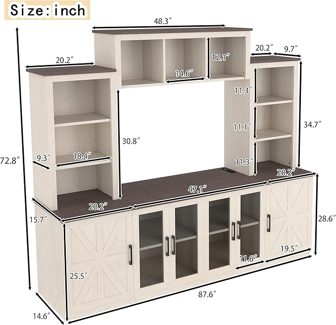 Wall Unit Entertainment Center with Charging Station and USB Charging for TVs, TV Stand with Large Storage Cabinet, Modern TV Stand Media Console with Cabinets (Beige/T)