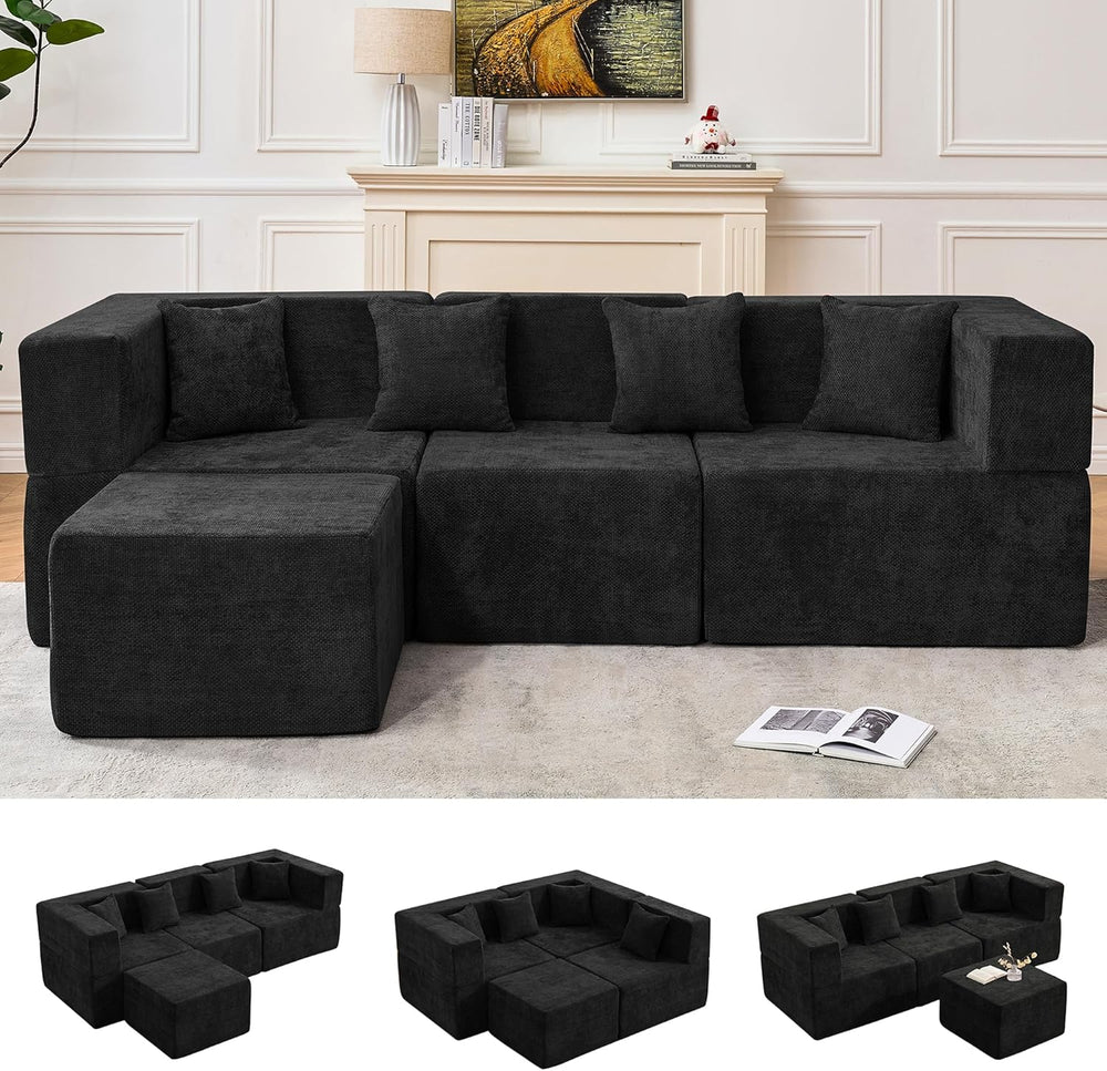 MONVANE 103'' Modular Sectional Sofa, Comfy Chenille Cloud Couch with...