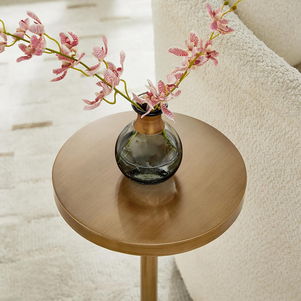 Adjustable Height Accent Table, Antique Brass Metal Side Table with Pedestal ...