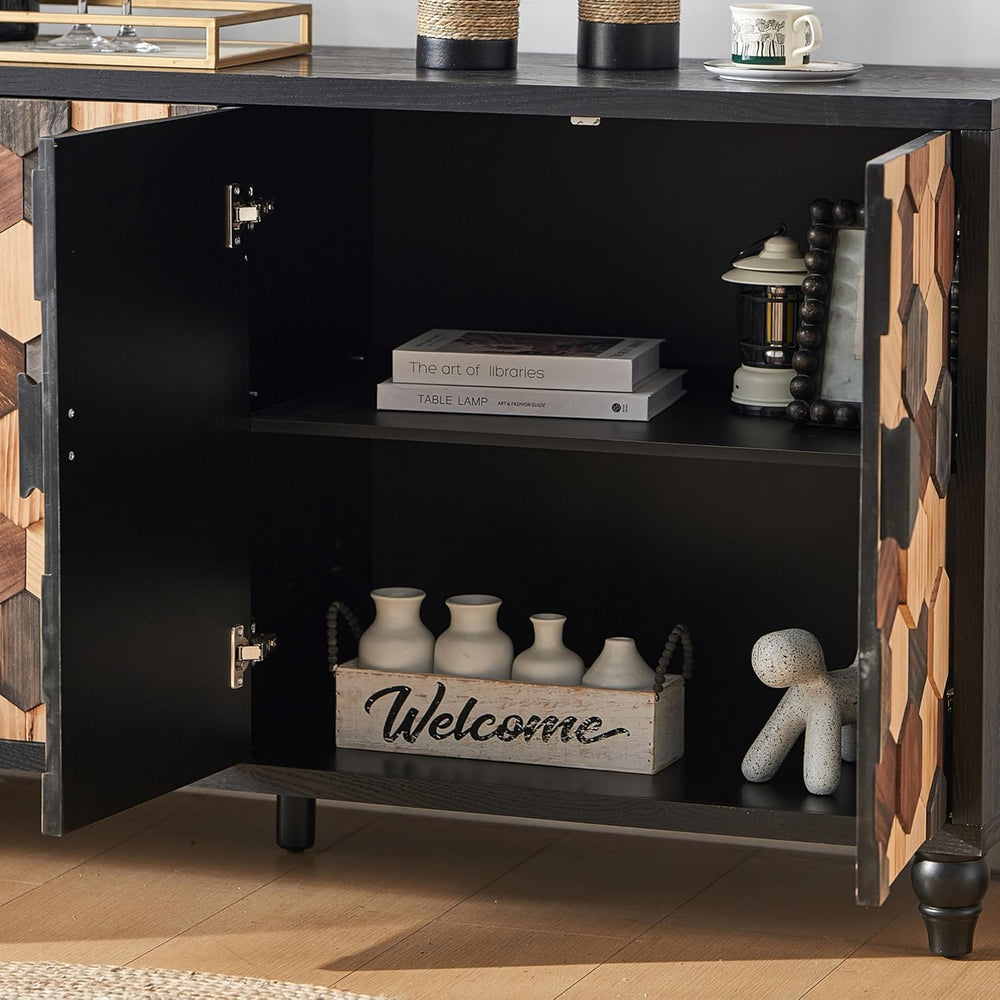 60" Geometric Sideboard Buffet Modern Farmhouse Credenza Storage Cabinet...