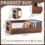Jetec 1 Set Retro CD Storage Box - Father's Gift for Dad, Metal & Wood Holder Shelf with Handles, Cassette & DVD Organizer, Holds up to 36 CDs & Movie Cases, Vintage Display Rack