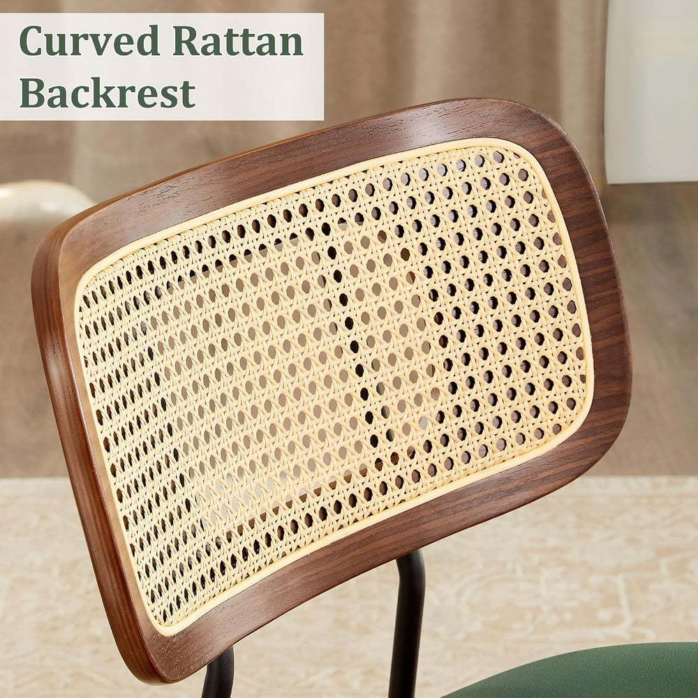 Swivel Dining Chairs with Rattan Back, Modern Green Leather Dining Chairs Set...