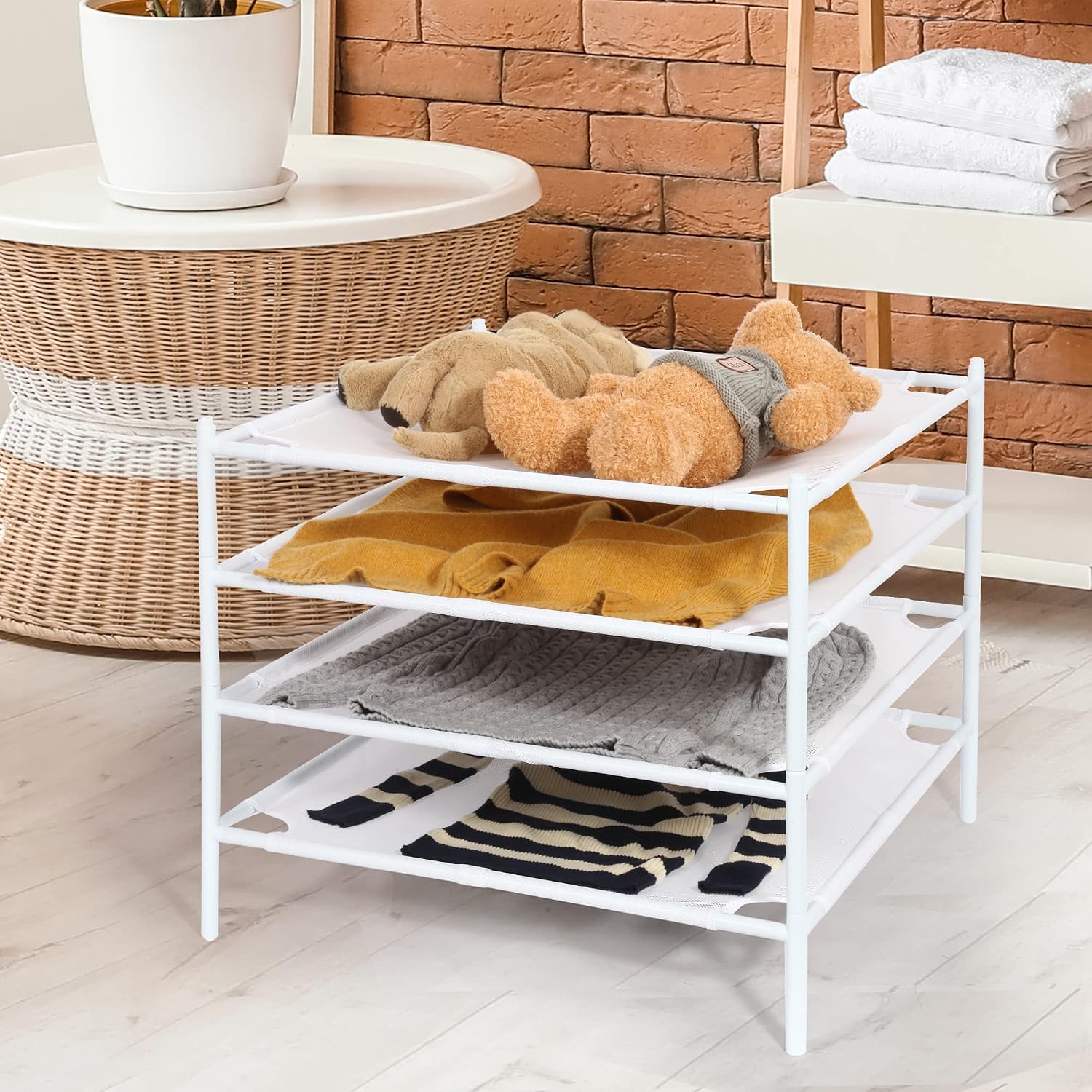 STORAGE MANIAC Sweater Drying Rack, Mesh Clothes Drying Rack, Stackable Laundry Drying Rack, Lay Flat Dryer for Delicates, Portable Dry Rack for Indoor or Outdoor, White, 4-Pack