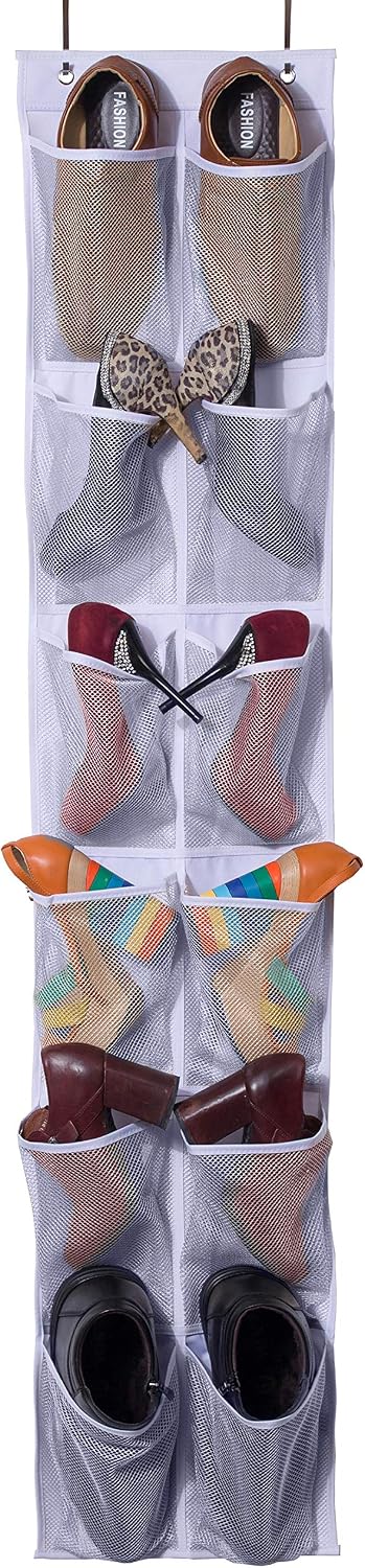 MISSLO Heavy Duty Over The Door Storage with 12 Mesh Pockets (White)