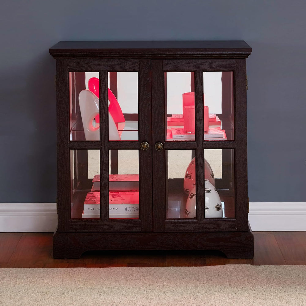 KEIKI Lighted Curio Cabinet, Glass Display Cabinet with 2 Doors & Adjusta...