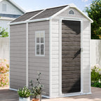 6x4 FT Outdoor Storage Shed, Waterproof Resin Shed with Floor & Lockable Door & Window & Vents, Plastic Tool Shed for Backyard, Patio, Poolside, All Weather Use,Dove Grey