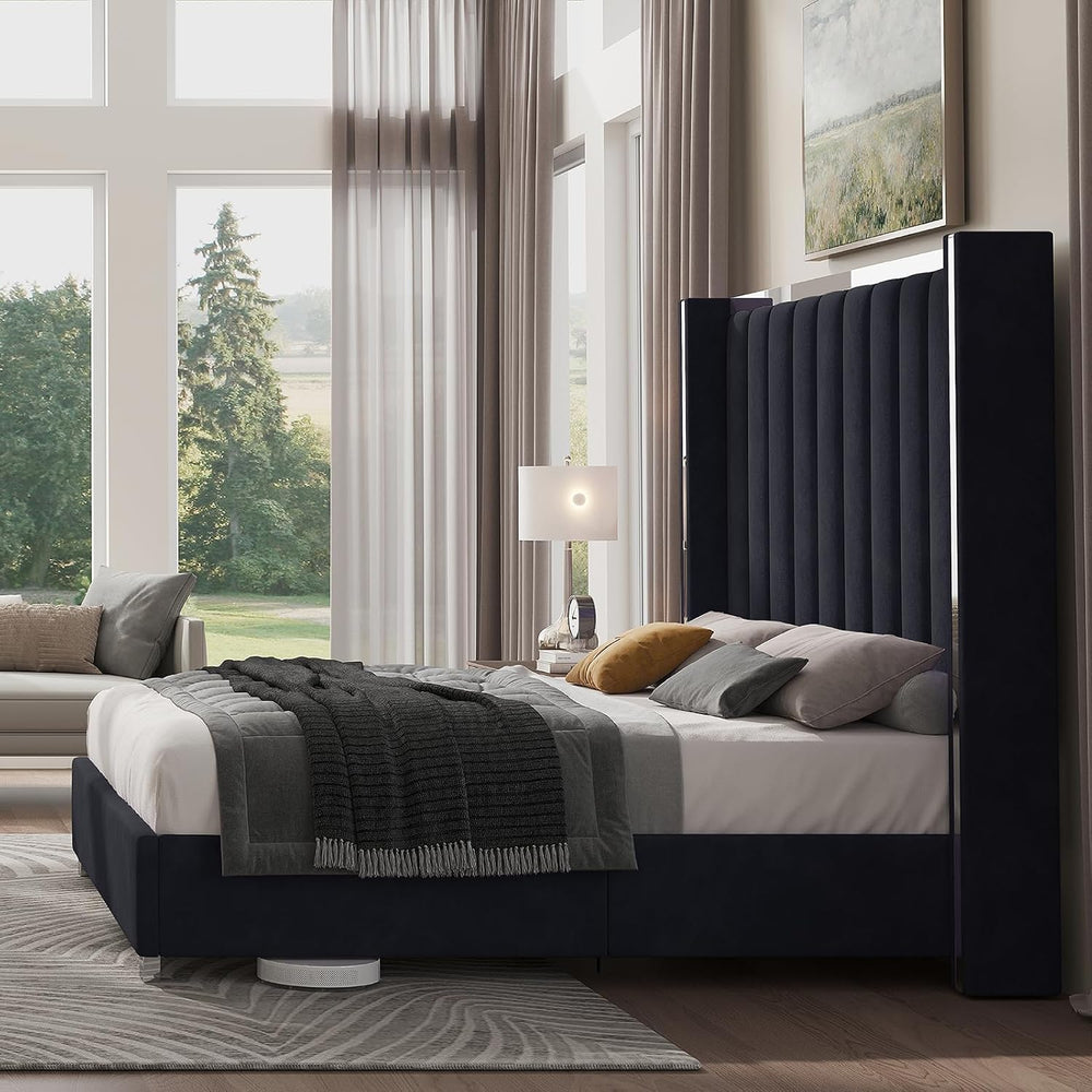 Jocisland Queen Upholstered Bed Frame with 58" Tall Headboard,Black