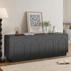 Bestier 63" Mid Century Modern TV Stand for Living Room, Wood Media Console Cabinet for TVs up to 70", Entertainment Center with 4 Arched Doors, Hidden Storage & Adjustable Shelves, Black
