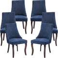 Mid Century Dining Chairs Set of 6, Navy Modern Kitchen & Dining Room Chairs Set of 6, Linen Upholstered Kitchen Chairs, Sillas de Comedor, Wood Legs (Blue, 6 Pcs)