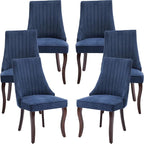 Mid Century Dining Chairs Set of 6, Navy Modern Kitchen & Dining Room Chairs Set of 6, Linen Upholstered Kitchen Chairs, Sillas de Comedor, Wood Legs (Blue, 6 Pcs)