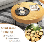 Giantex Boho Round Coffee Table Set of 2, Sofa Side Nesting Table with Solid Pine Wood Top, Metal Legs & Adjustable Foot Pads, 31.5" D Large Table Set for Living Room (Radial Pattern, Natural)