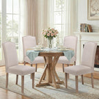 Upholstered Dining Chair Modern Stylish Parsons Kitchen Diner High Back with Silver Nailhead Trim & Wood Legs, Set of 4, Fabric Beige