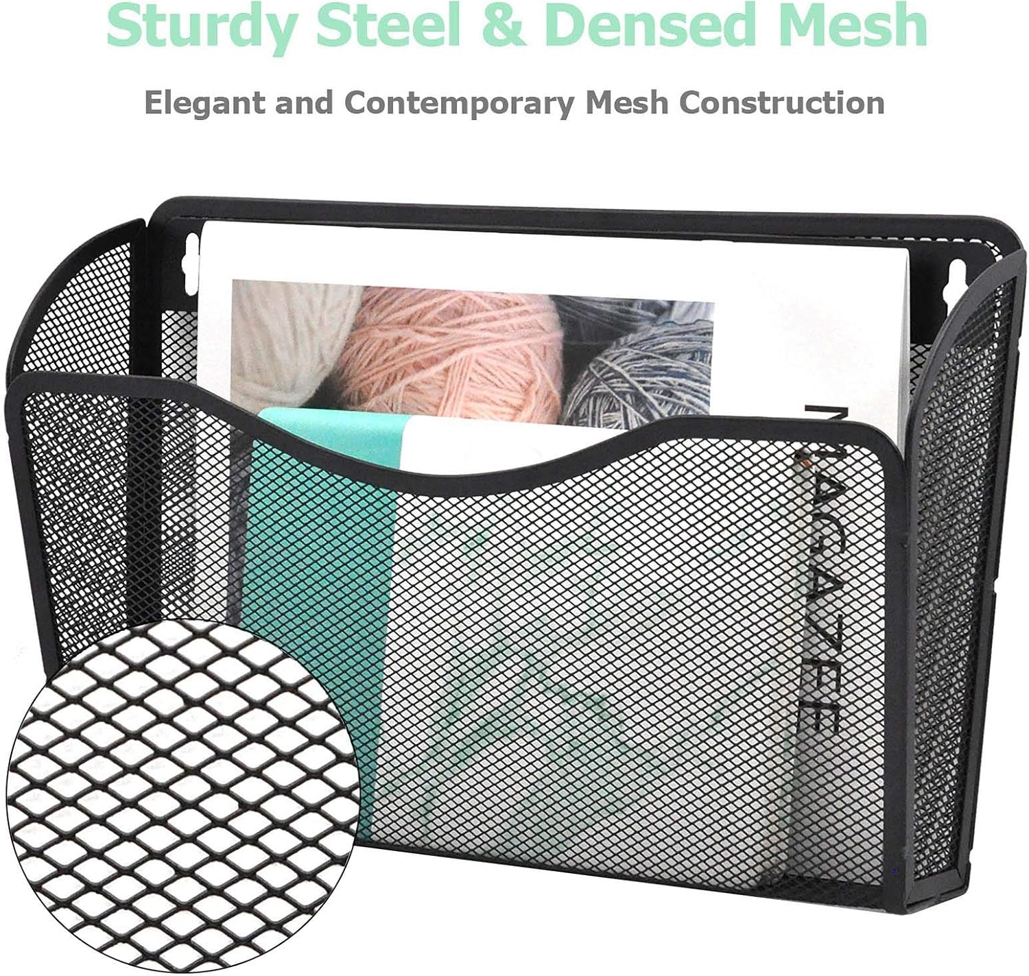 EASEPRES 6 Single Pocket Mesh Hanging File Organizer, Vertical Wall Mounted Magazine File Holder, Mount Basket Mail Paper Document Folder Organizing for Office, Home and School, Black