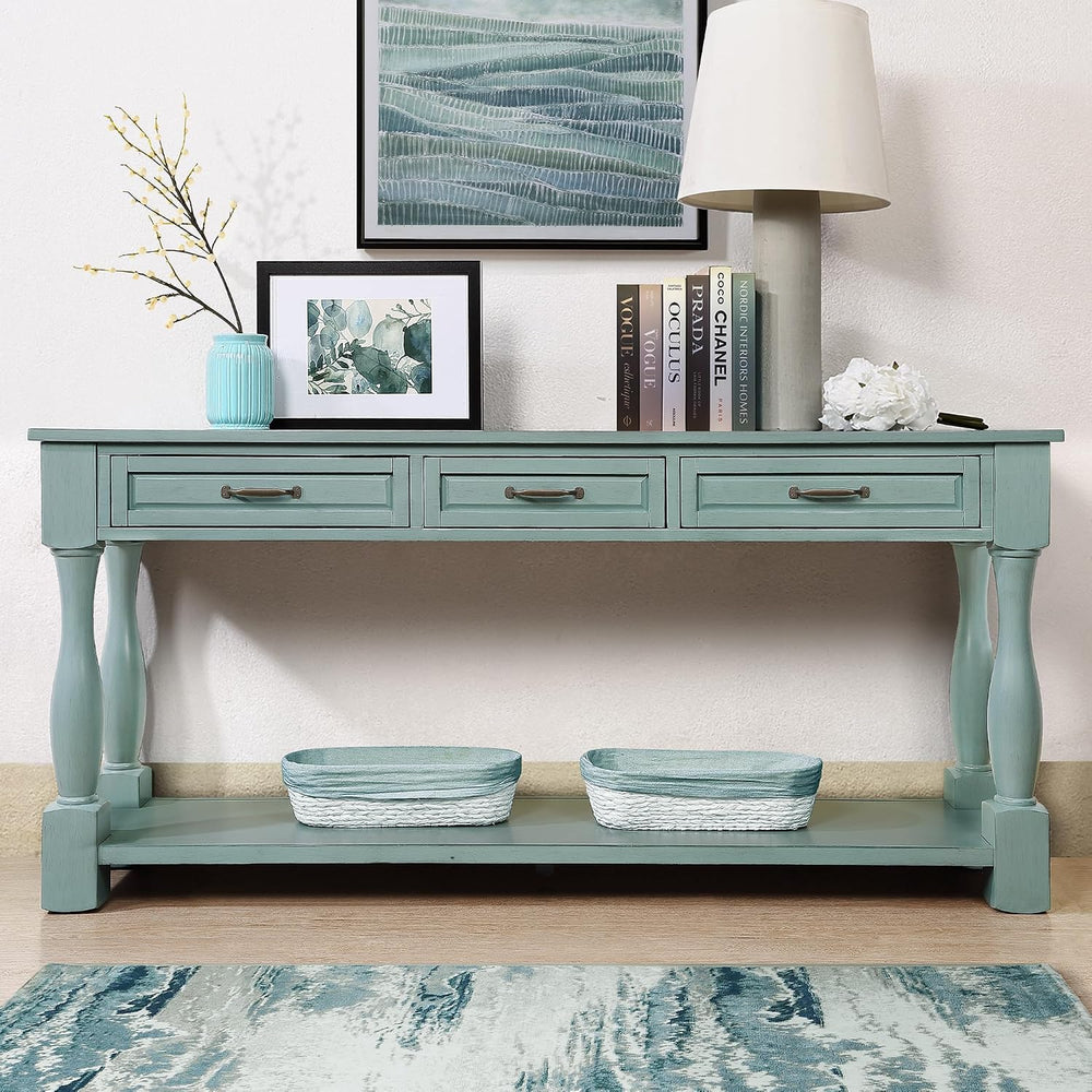 Merax Retro Console Table with 4 Drawers for Entryway, Sofa Table with Open S...