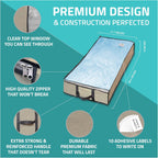 Underbed Storage Bag 2 Large Under-the-Bed Storage Containers and Organizer Bin Reinforced Handles Metal Zipper Foldable Under-Bed Storage Bags and Containers by Nest Neatly, Beige