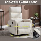 Manual Swivel Rocker Recliner Chair for Adults, Overstuffed Glider Chair for Nursing with Vibration Massage & Lumbar Heat, Living Room Rocking Recliner 3-Stage backrest, Chenille Fabric Beige