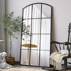 Arched Window Mirror, 24" x 48" Black Window Mirrors for Wall, Tall Farmhouse Grid Mirror for Living Room Bedroom Dining Room Fireplace Hallway Mantle Entryway